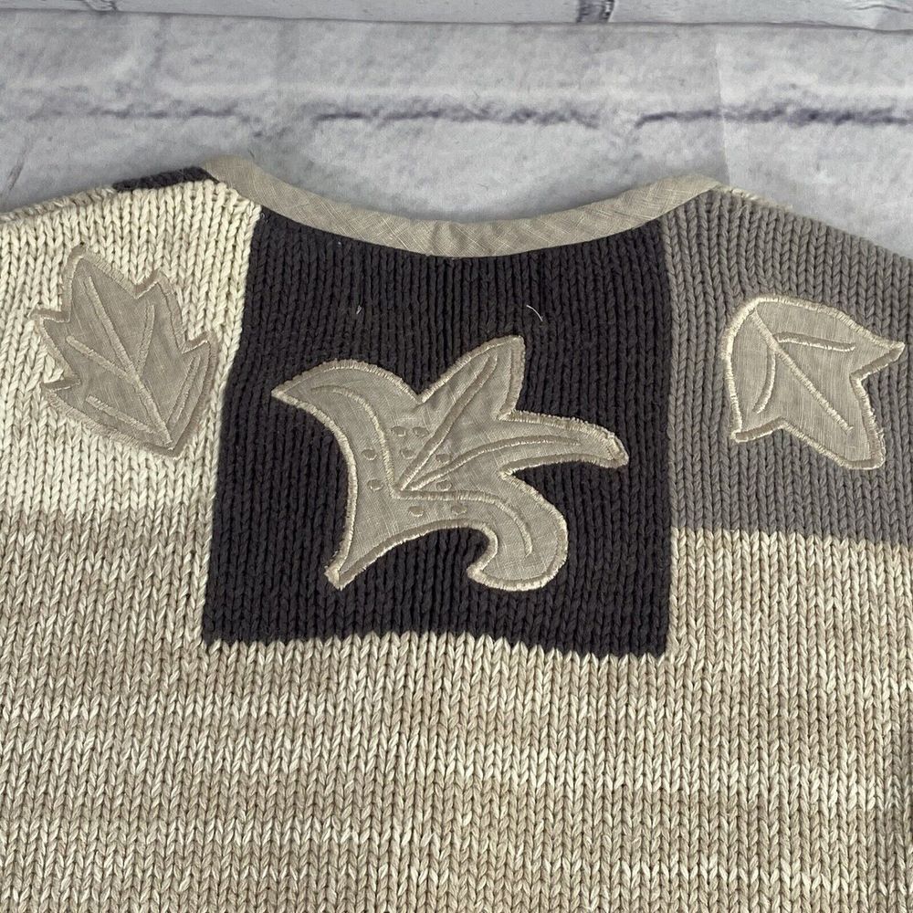 Orvis Womens Sweater Size S Beige Gray Cardigan Embroidered Leaves Cottage VTG - Picture 12 of 16